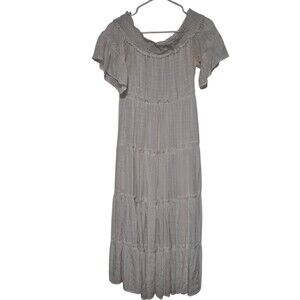 Entro M Max Dress Tiered Ruffled White Cottage Core Romantic Boho Peasant